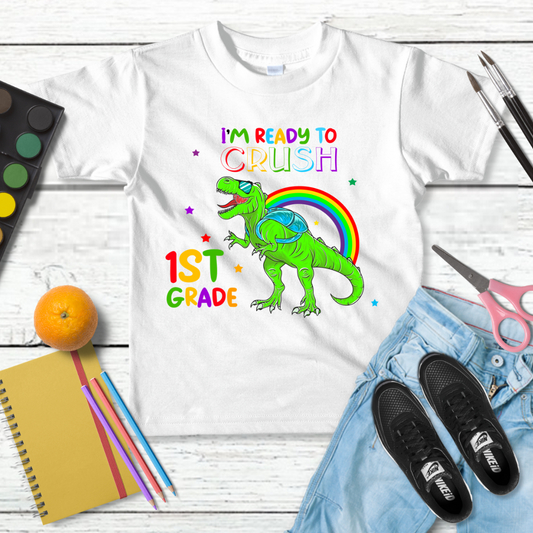 I'm Ready To Crush 1st Grade Dinosaur T-shirt, Dino t Shirt for Kids