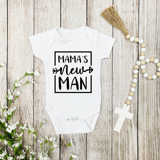 Mama's New Man Personalized Onesies for Baby Boy, White Newborn Outfit