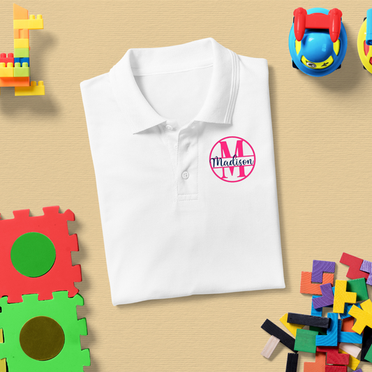 Custom Cotton Monogrammed White Collar Children's Polo Shirts