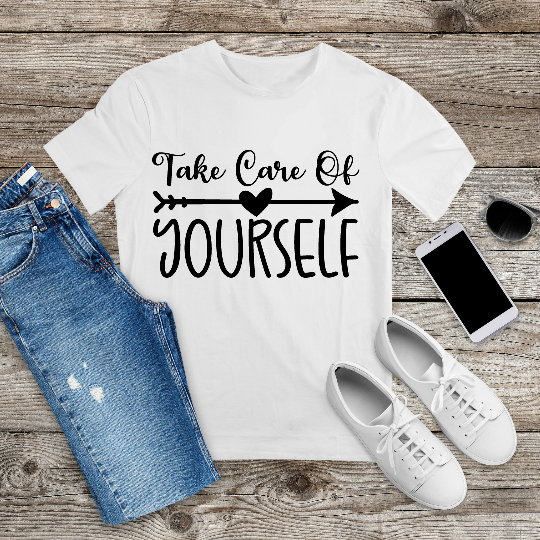 Take Care Love Yourself T shirt, White Cotton short Sleeve T-shirt 