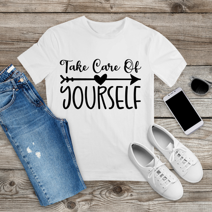 Take Care Love Yourself T shirt, White Cotton short Sleeve T-shirt 