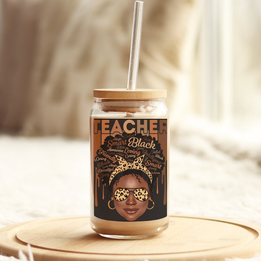 Beautiful Black Teacher Iced Coffee Cup Soda Beer Can Glass with Lid and Glass Straw